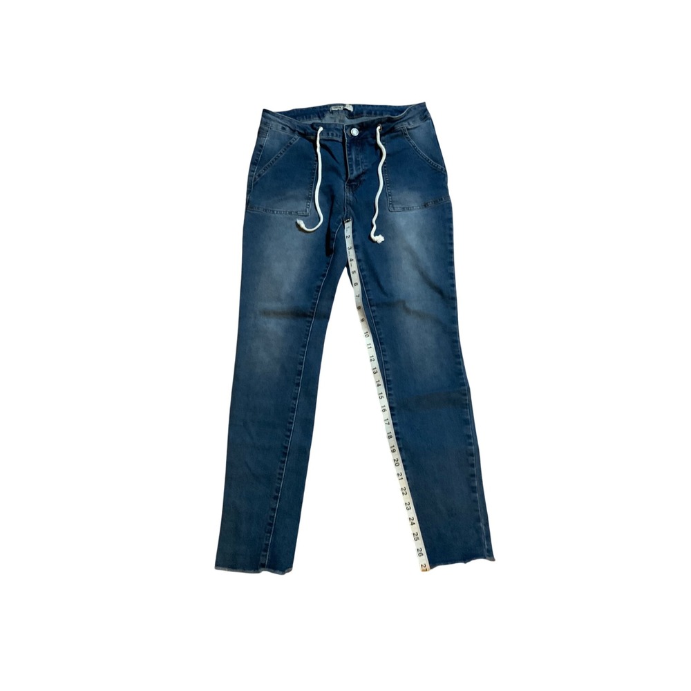 Satin Doll Jeans Womens 10 Medium Wash Drawstring Waist Raw Hem Straight Leg